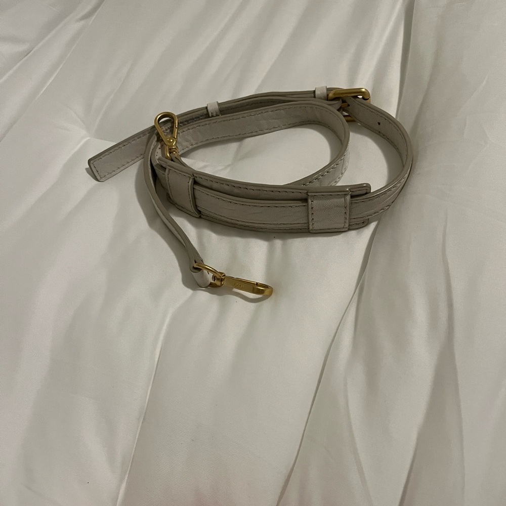 MCM Pebbled Cream Leather Satchel with Gold Stud Accents - Picture 15 of 16